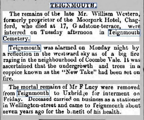 18950323 Fire at Coombe Vale Totnes Weekly Times 23 March 1895 1
