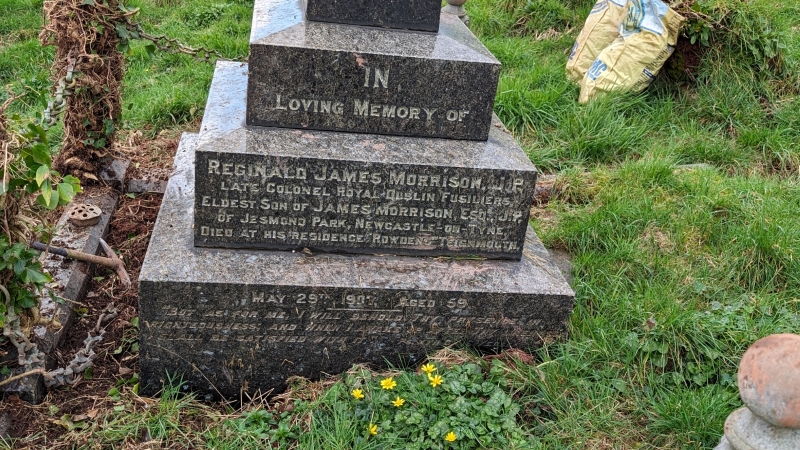 2024.02.18 reginald james morrison jp late colonel royal dublun fusiliers eldest son of james morrison jp of jesmond park newcastle on tyne died at his residence rowdens teignmouth may 29th 1907 aged 59