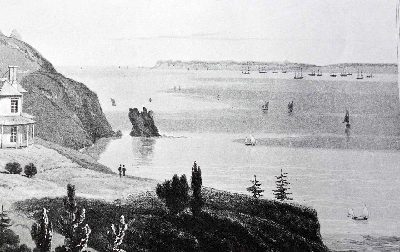 Early 19th century print of Torquay showing safe anchorage