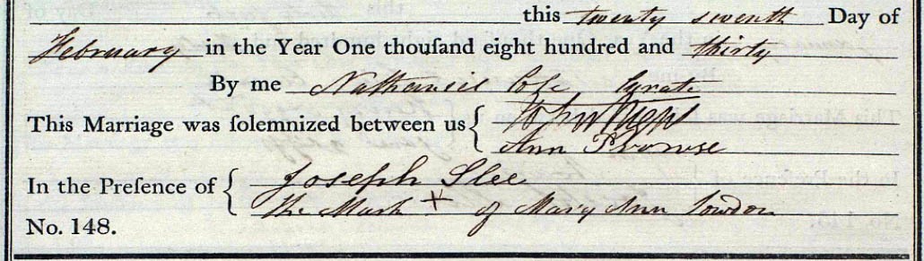 Marriage of John Wight to Ann Prowse