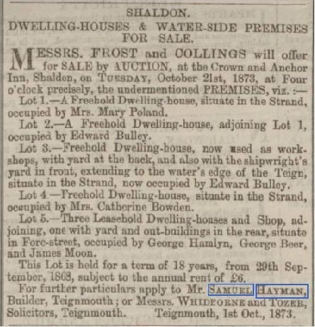 Exeter and Plymouth Gazette 10th of October 1873
