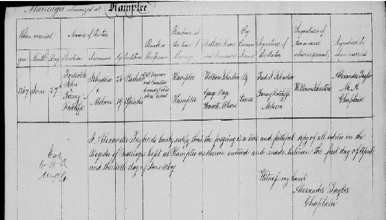 27th of June 1867 Marriage