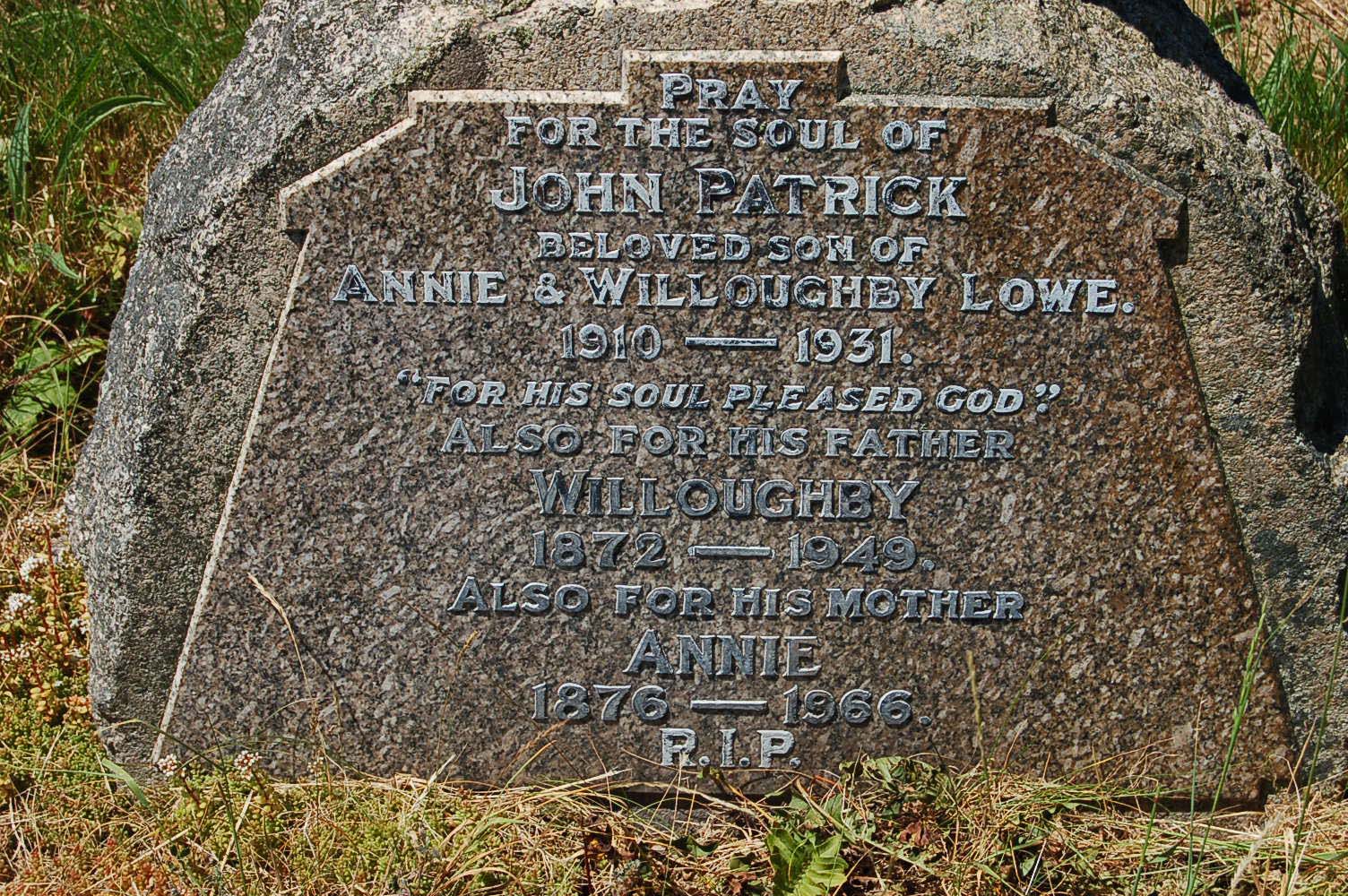 lowe headstone inscription