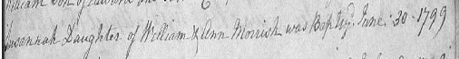 Susannah Morrish baptism on the 30th of June 1799 at Kingsteignton, Devon