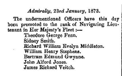 veitch jr 1873 23rd jan promotion 1
